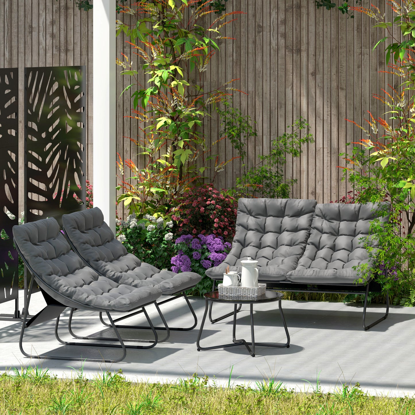 Outsunny Four-Piece Curved Seat Garden Sofa Set - Grey/Black