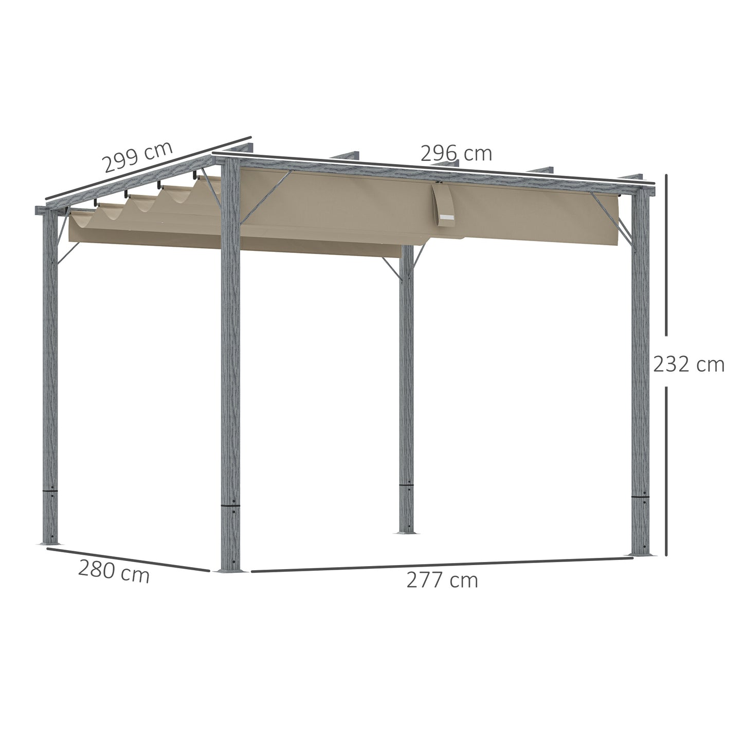 Outsunny 3 x 3 m Retractable Roof Pergola - Grey