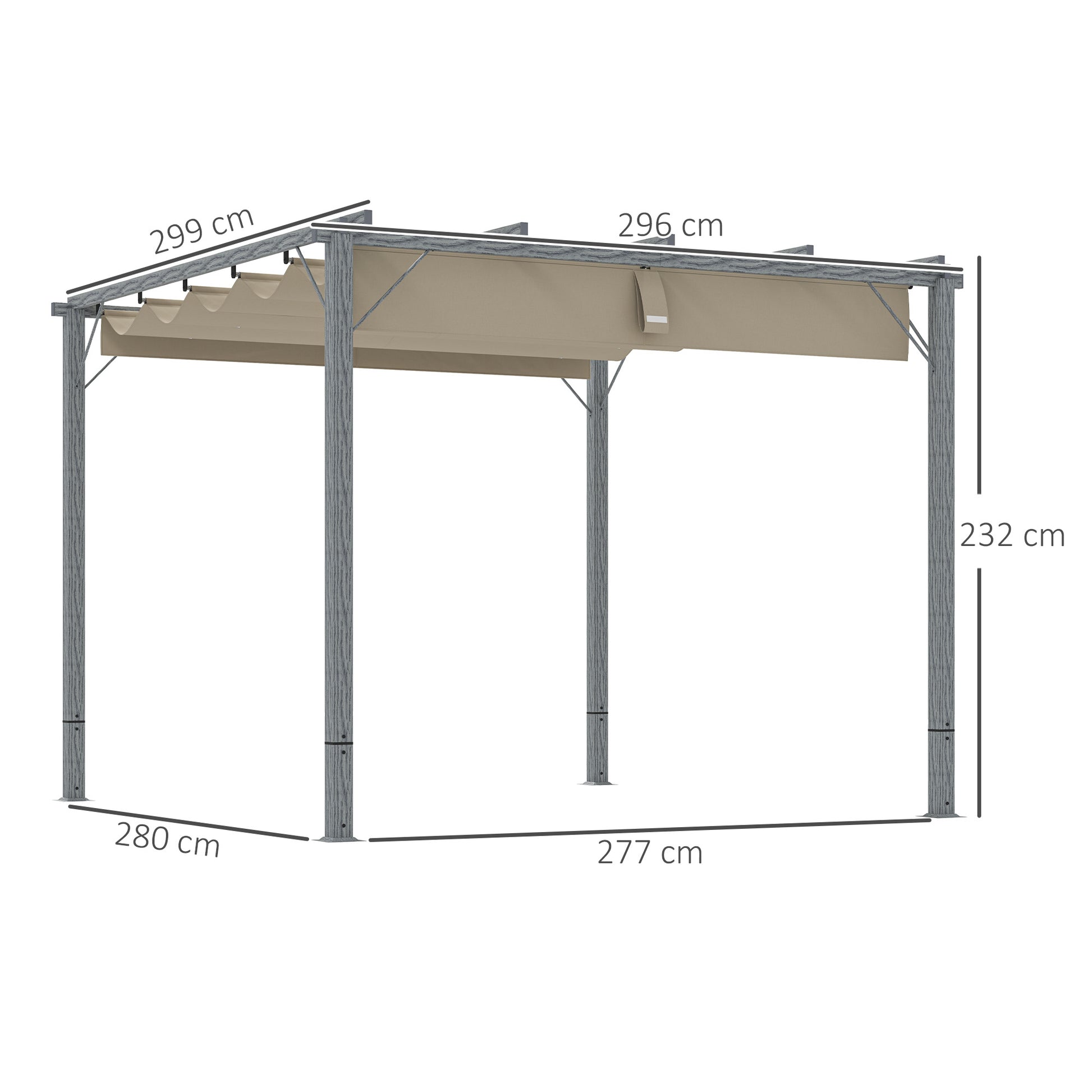 Outsunny 3 x 3 m Retractable Roof Pergola - Grey