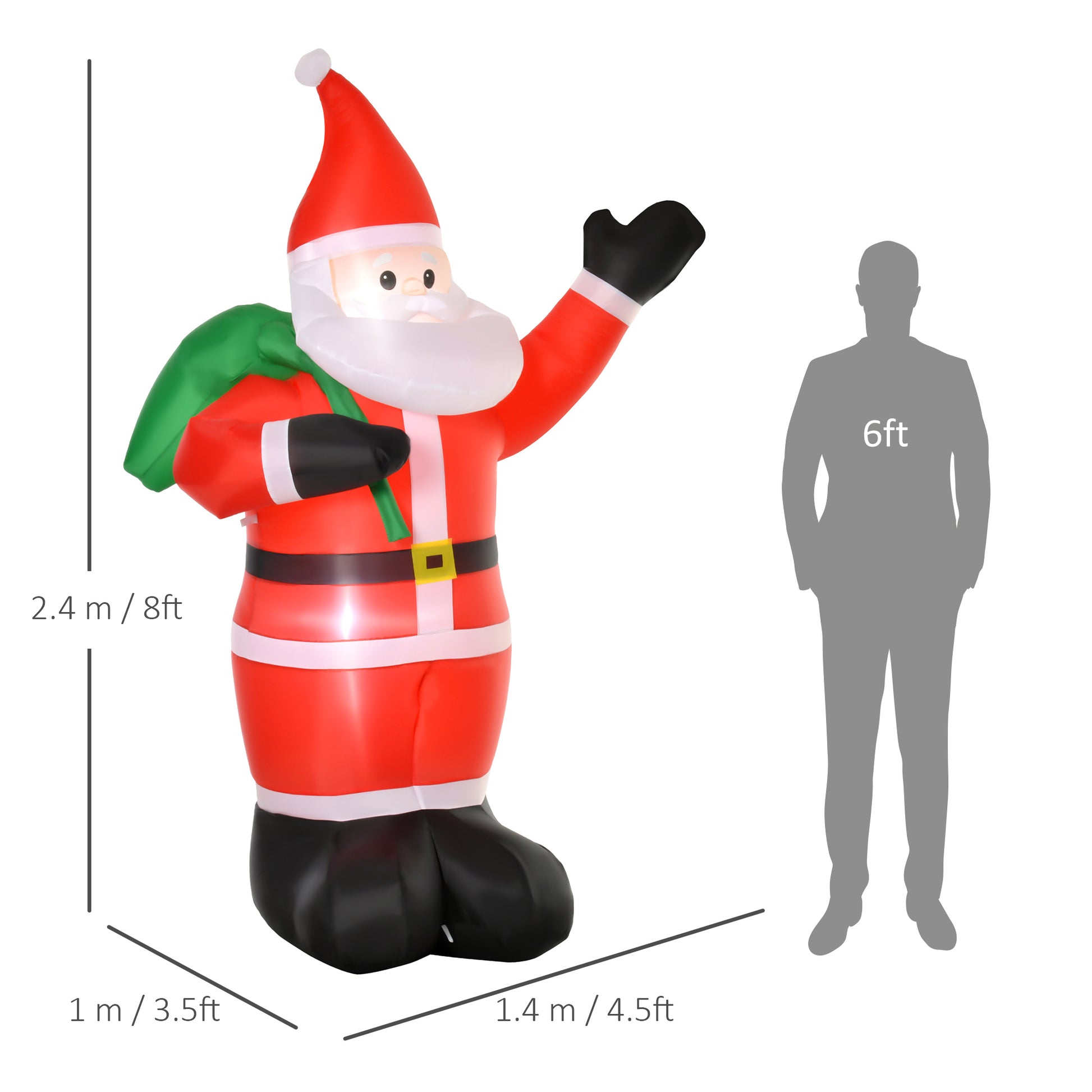 HOMCOM 2.4m Christmas Inflatable Santa Holiday Yard Decoration with LED Lights, Indoor Outdoor Lawn Blow Up Decor