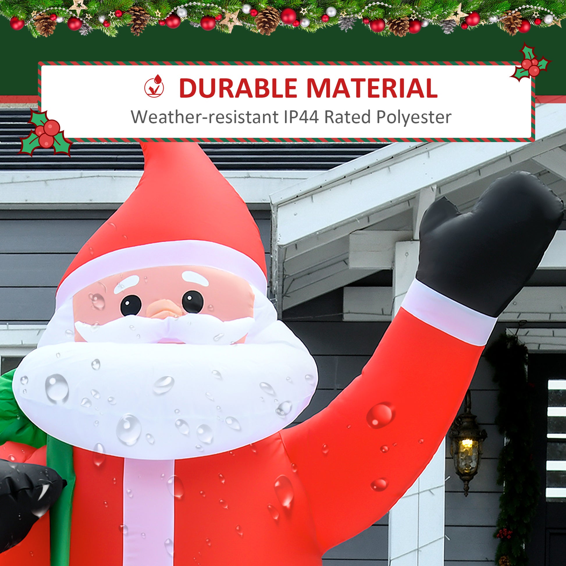 HOMCOM 2.4m Christmas Inflatable Santa Holiday Yard Decoration with LED Lights, Indoor Outdoor Lawn Blow Up Decor