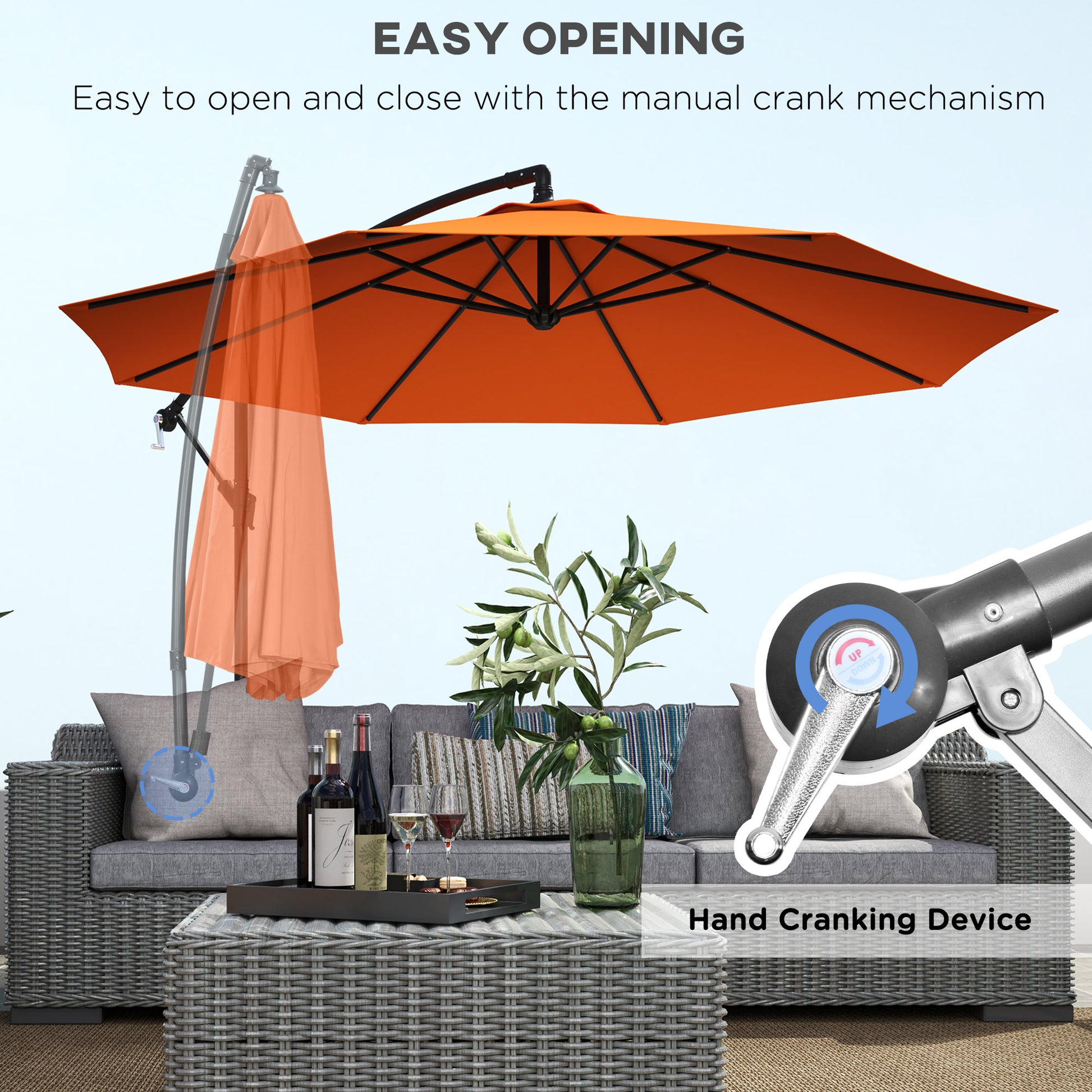 Outsunny 3(m) Overhanging Parasol, with Base - Orange