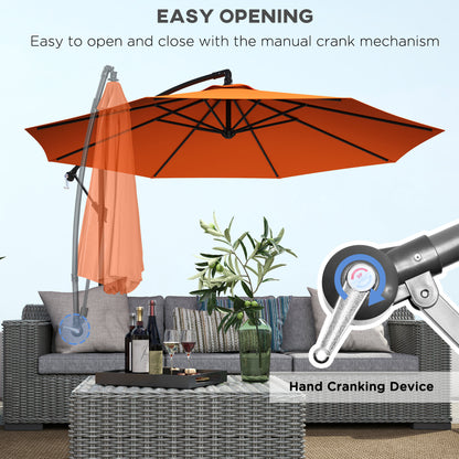 Outsunny 3(m) Overhanging Parasol, with Base - Orange