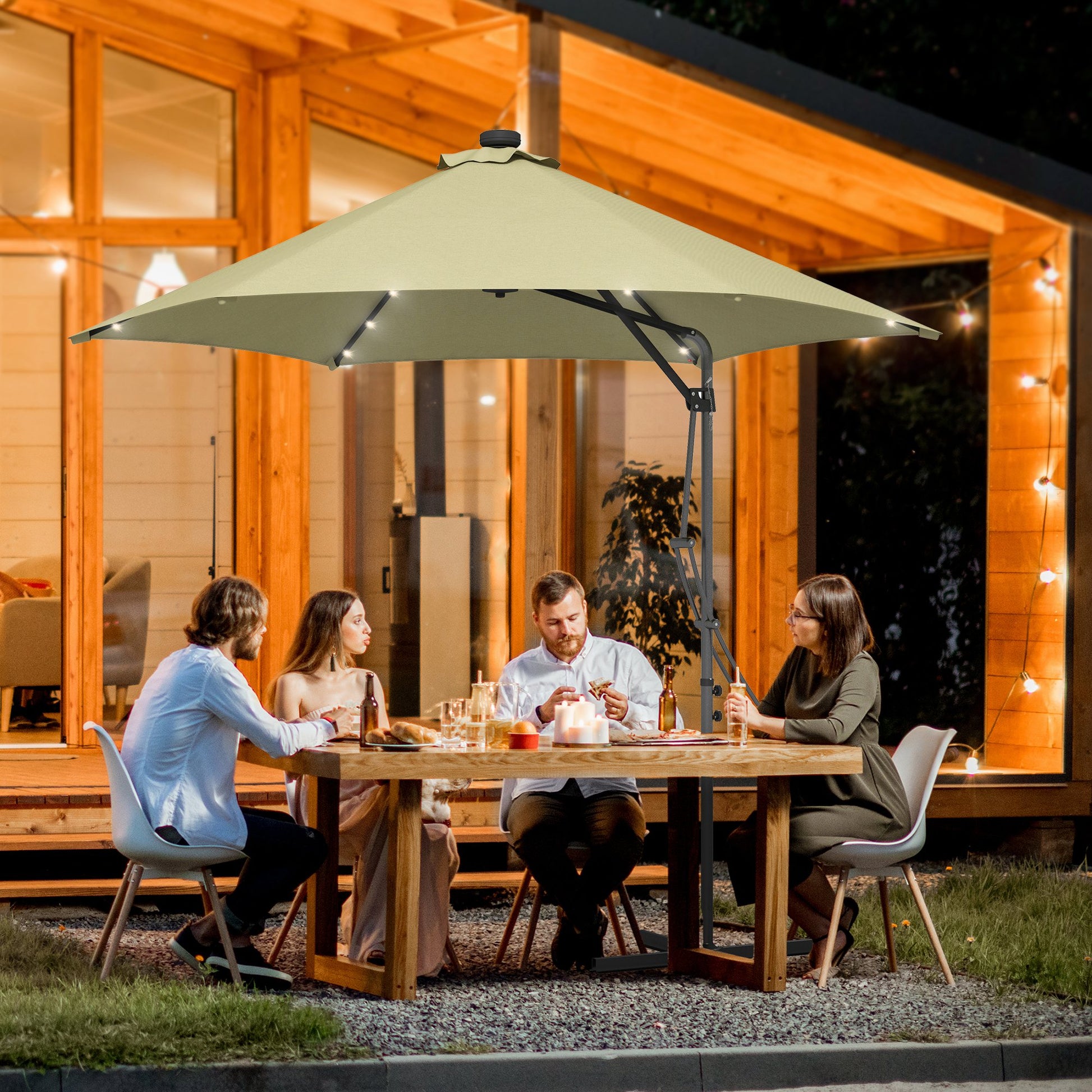 Outsunny 3(m) Solar LED Cantilever Parasol, Beige