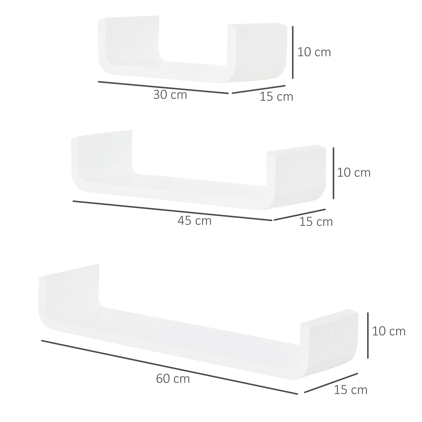 HOMCOM 3 pcs U Shaped Shelves Set-White 