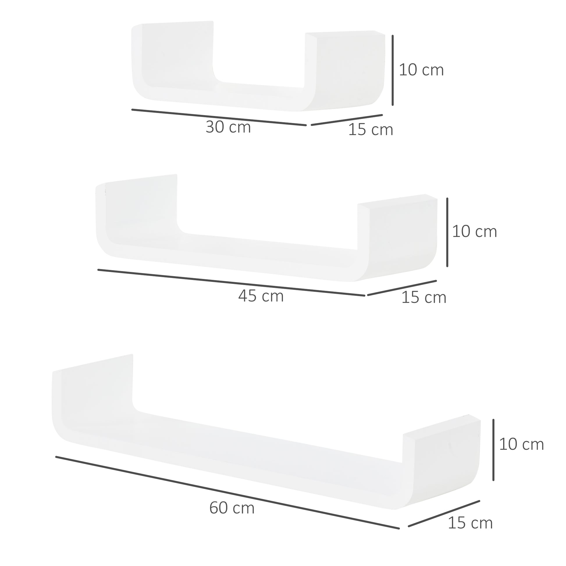 HOMCOM 3 pcs U Shaped Shelves Set-White 