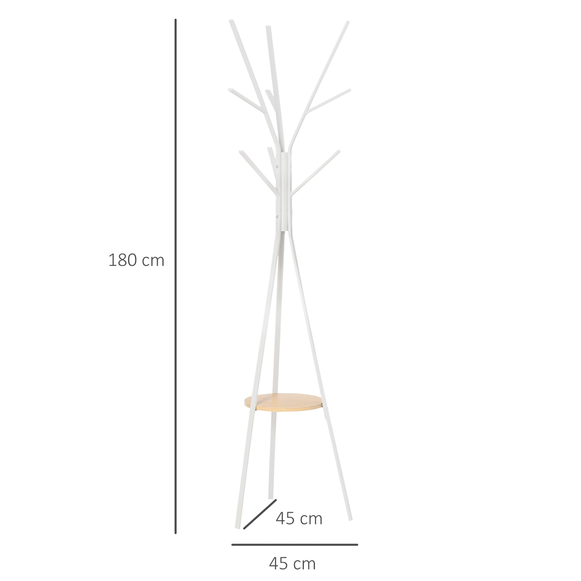 HOMCOM 180cm Free Standing Metal Coat Rack Stand 9 Hooks Clothes Tree with 1 Shelf Hat Display Hall Tree Hanger Bag for Hallway Living Room White