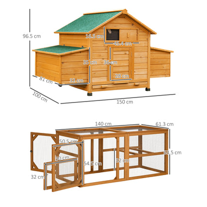 PawHut 2 Piece Wooden Chicken Coop and Run Set, Poultry Run Cage with Nesting Box, Slide-Out Tray, for 4-8 Chickens, Yellow