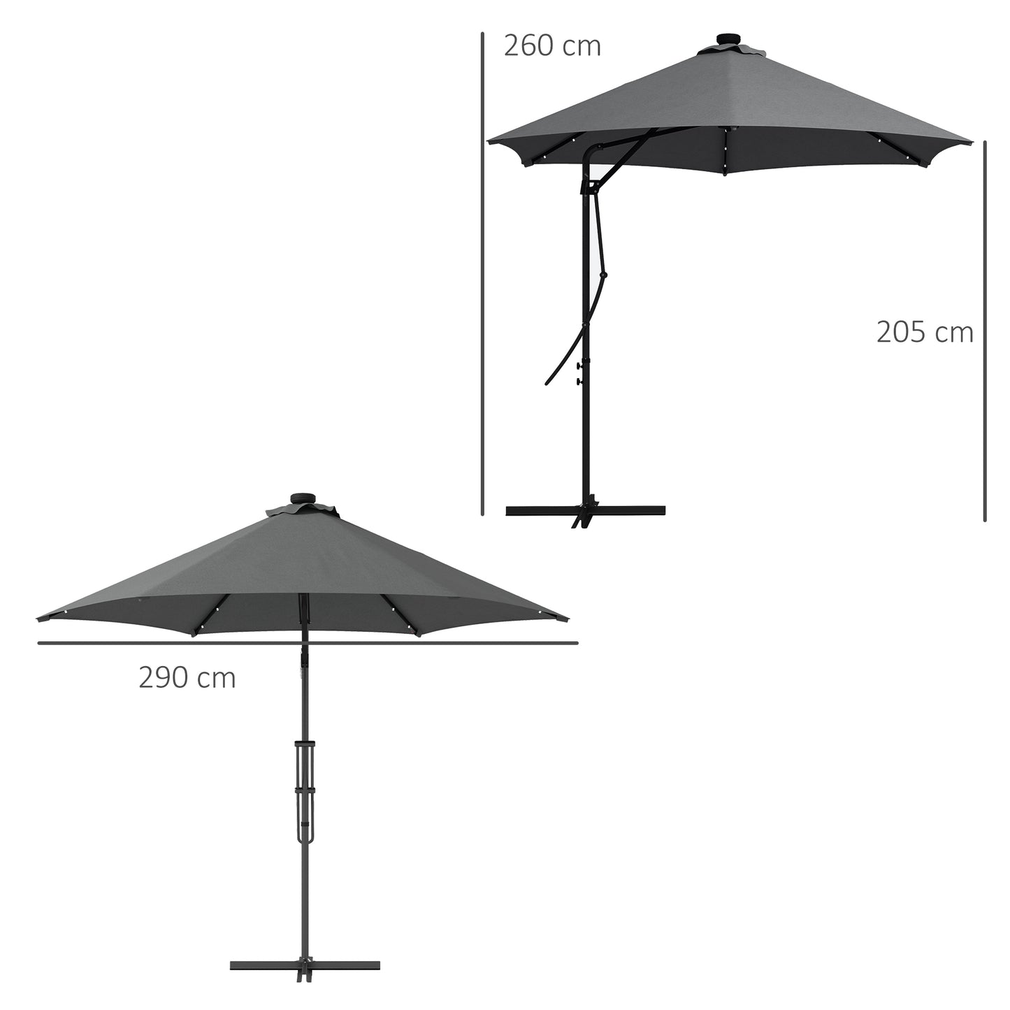 Outsunny 3(m) Solar LED Cantilever Parasol - Grey