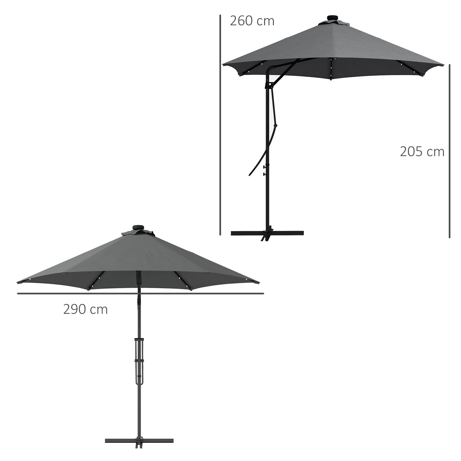 Outsunny 3(m) Solar LED Cantilever Parasol - Grey