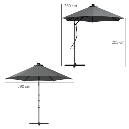 Outsunny 3(m) Solar LED Cantilever Parasol - Grey