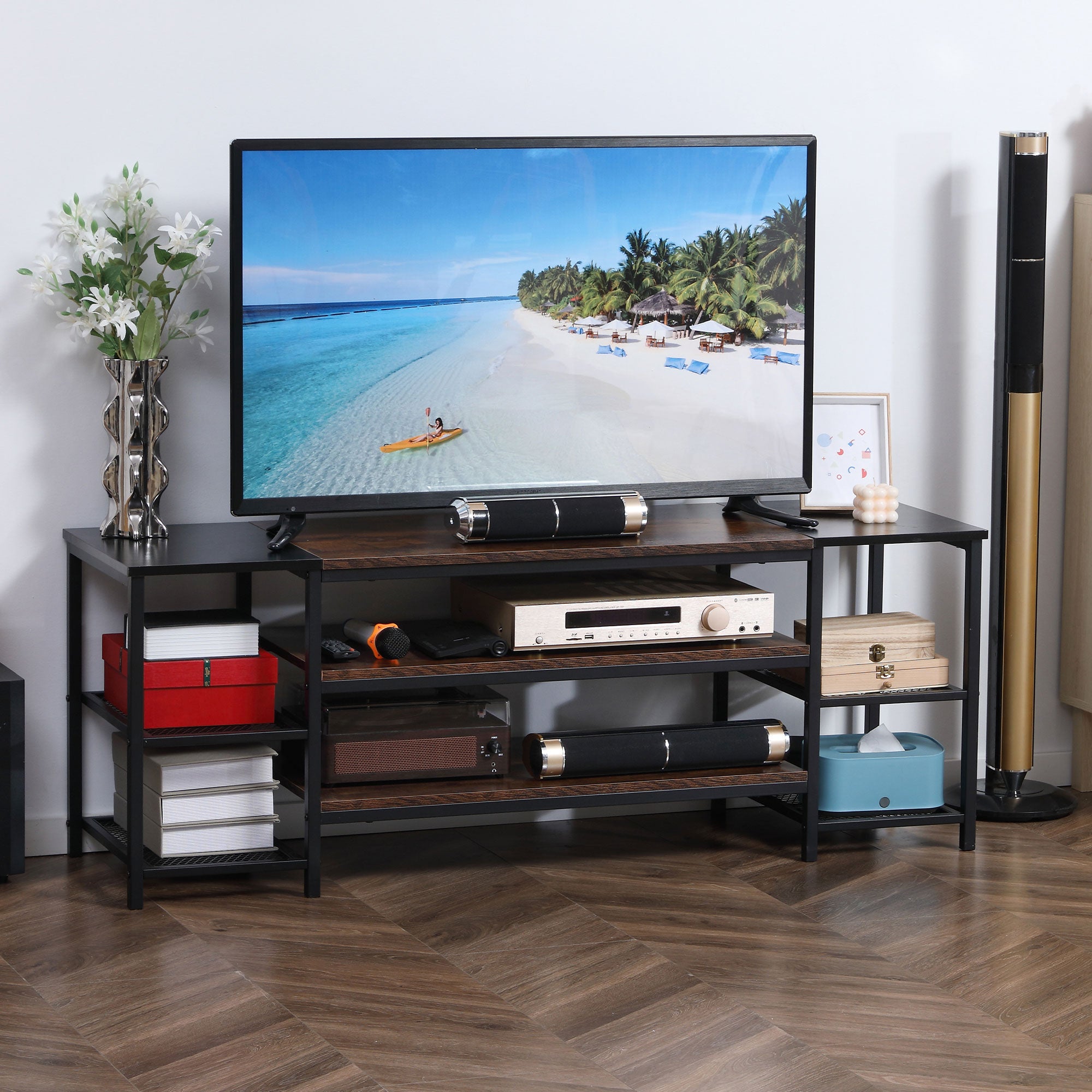 HOMCOM TV Unit Cabinet for TVs up to 65 Inches, Industrial TV Stand wi ...