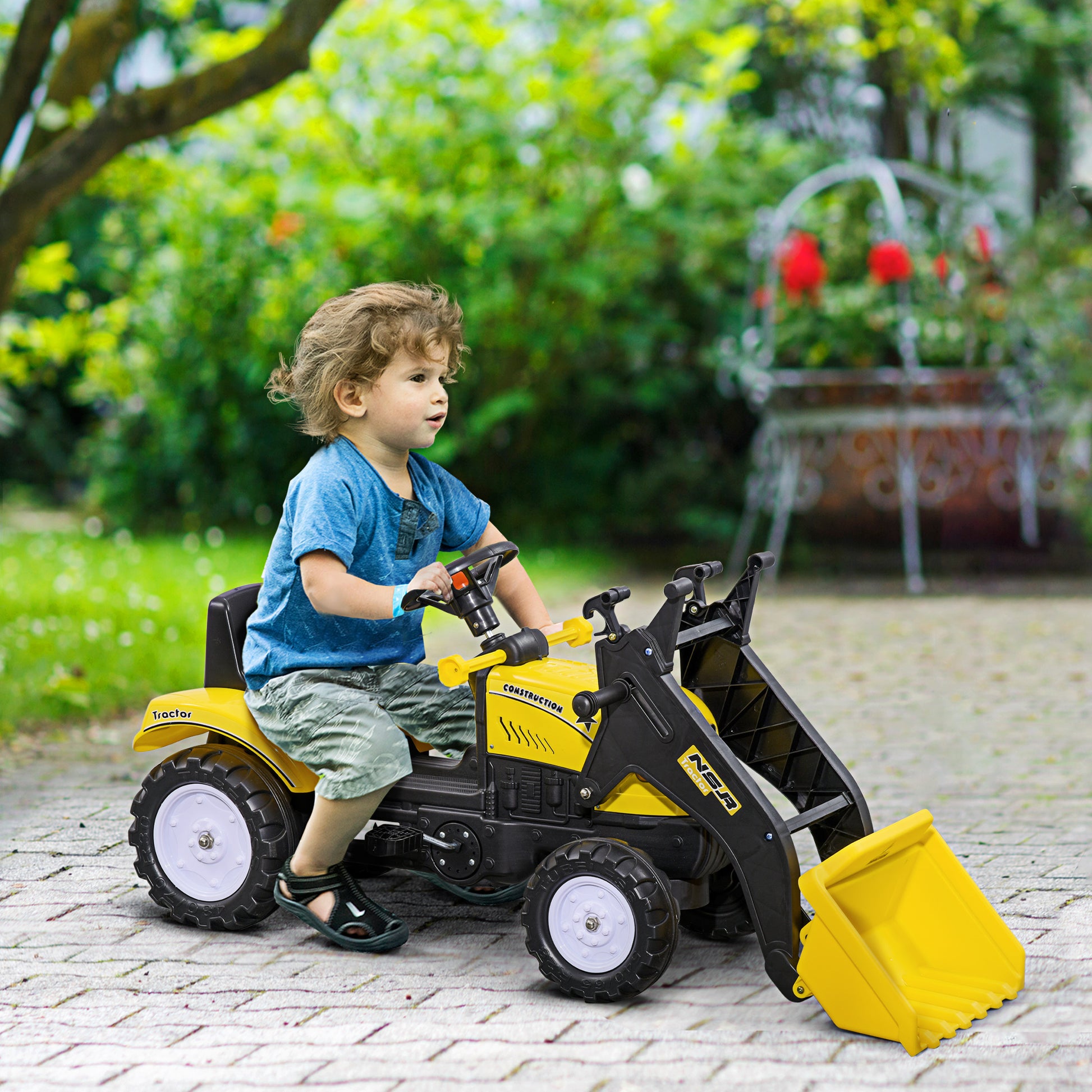 homcom pedal go kart HOMCOM Pedal Go Kart Ride On Excavator with Front Loader Digger Four W – GardenArch