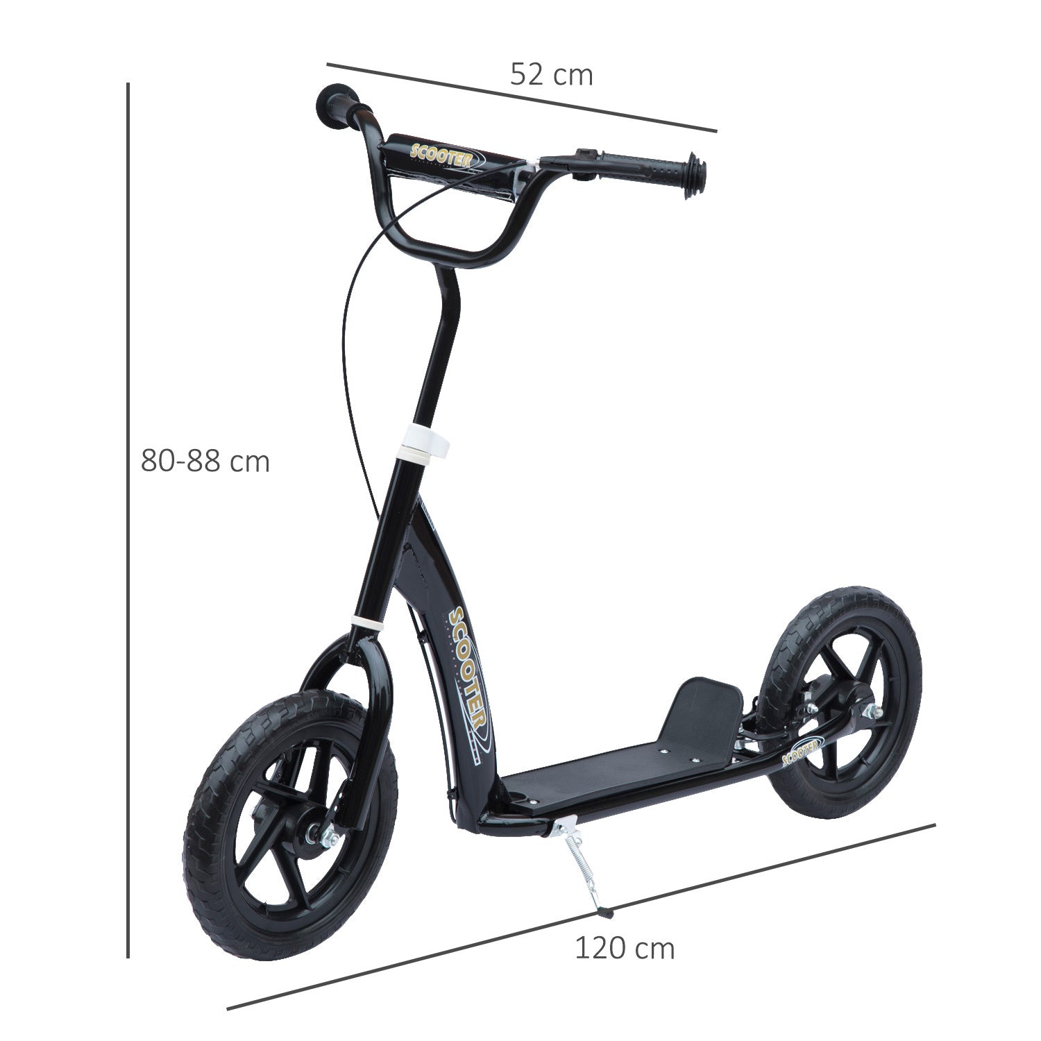 HOMCOM Teen Push Scooter Kids Children Stunt Scooter Bike Bicycle Ride On 12" EVA Tyres, Black