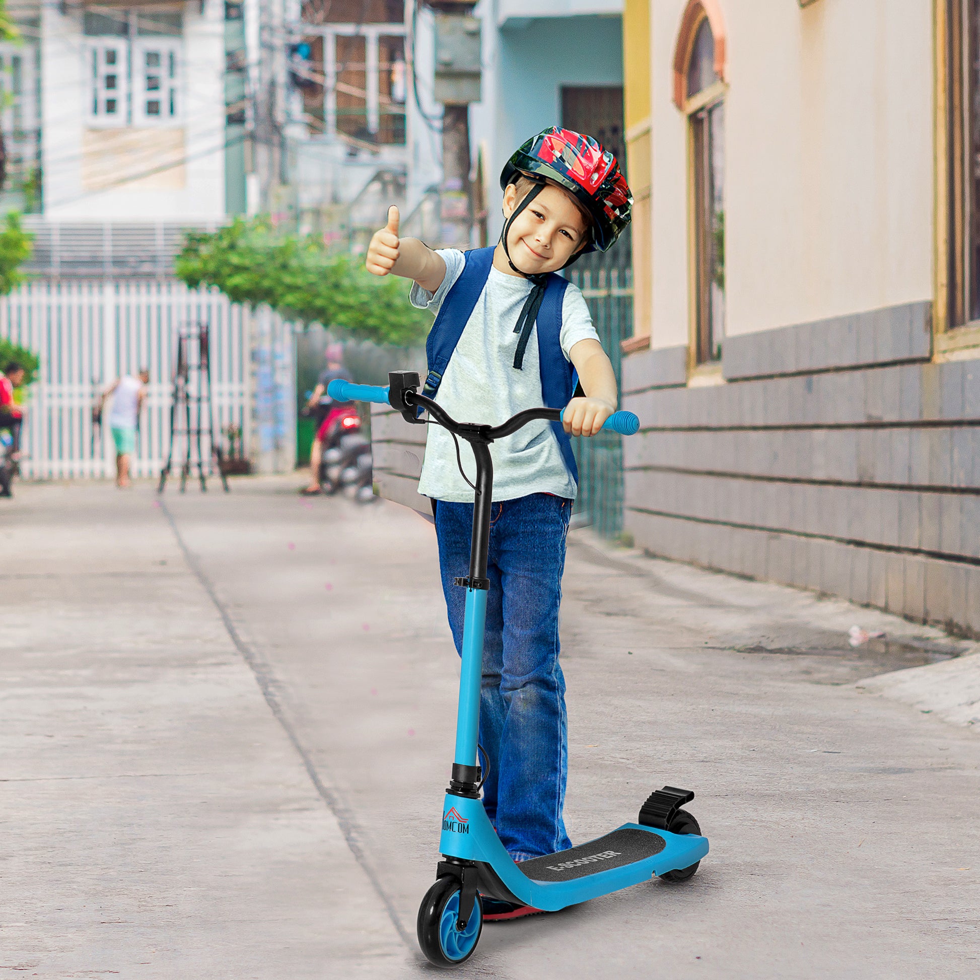 HOMCOM Electric Scooter, 120W Motor E-Scooter w/ Battery Display, Adjustable Height, Rear Brake for Ages 6+ Years - Blue