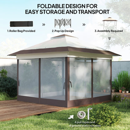 Outsunny 3.6 x 3.6 m Pop up Gazebo with Netting, Height Adjustable Party Tent Instant Canopy Sun Shade Shelter, Khaki