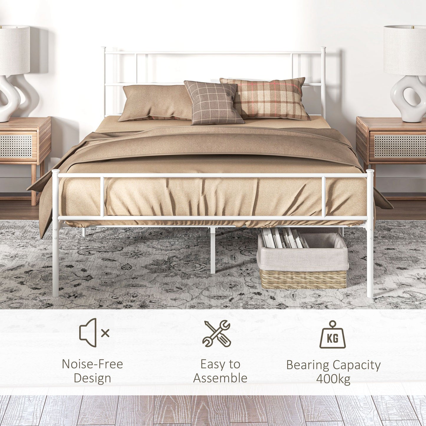 HOMCOM King Bed Frame, Metal Bed Base with Headboard and Footboard, Metal Slat Support and 31cm Underbed Storage Space