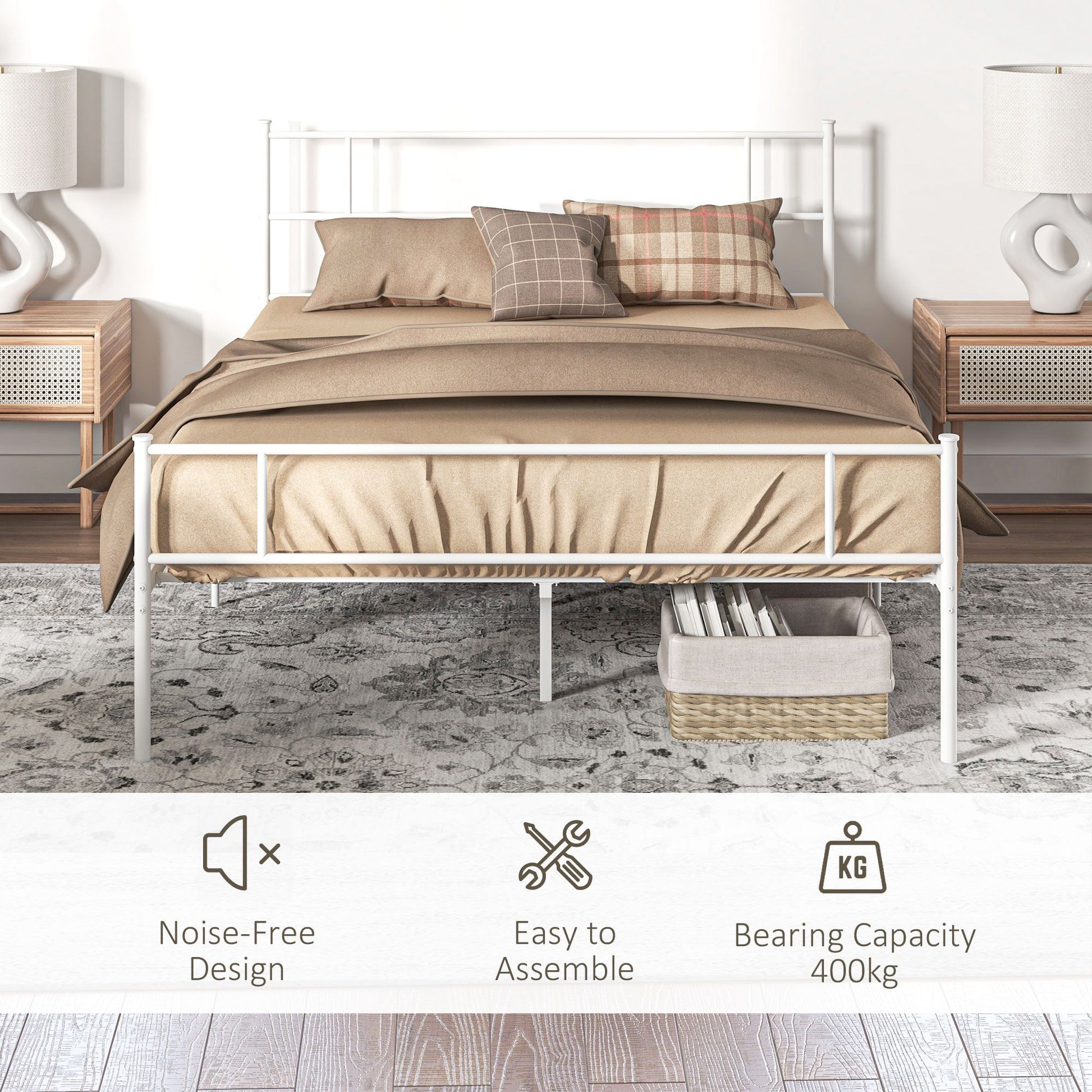 HOMCOM King Bed Frame, Metal Bed Base with Headboard and Footboard, Metal Slat Support and 31cm Underbed Storage Space