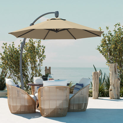 Outsunny 3(m) Garden Cantilever Parasol, Round Overhanging Umbrella with Crank Handle, Cross Base, Aluminium Frame and 360° Rotation, Banana Patio Umbrella for Outdoor Sun Shade, Khaki