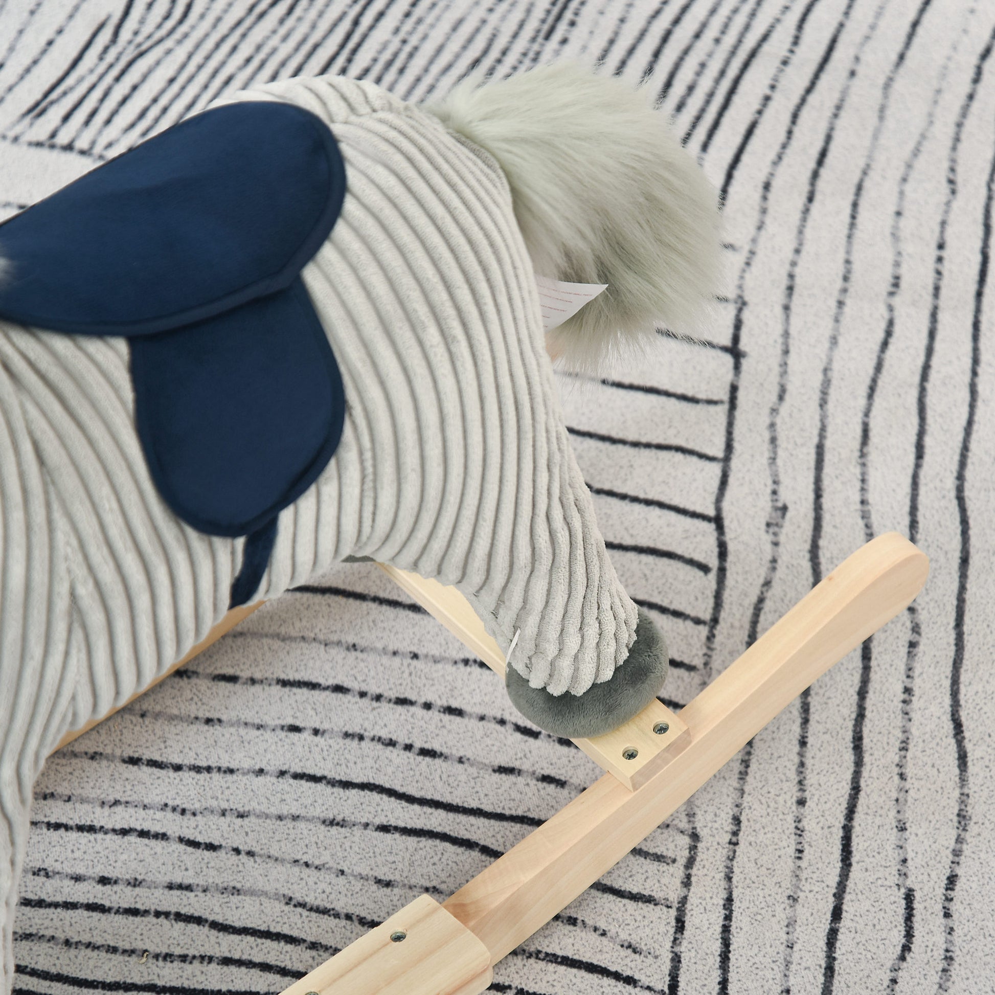 HOMCOM Kids Ride On Ribbed Plush Rocking Horse w/ Sound Grey