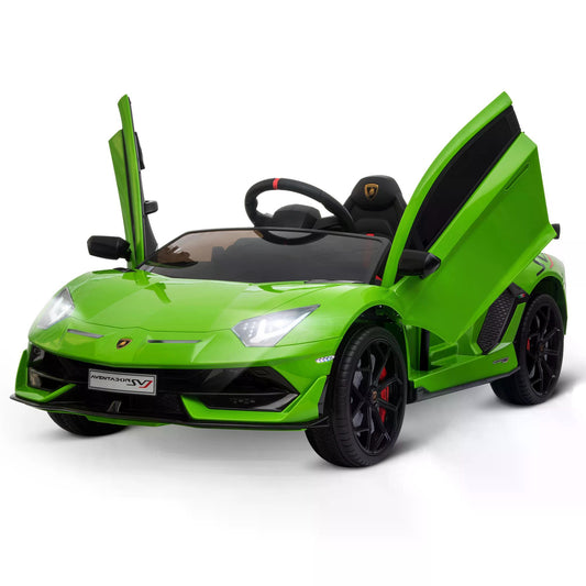 HOMCOM Compatible 12V Battery-powered Kids Electric Ride On Car Lamborghini Aventador Sports Racing Car Toy with Parental Remote Control Music Green