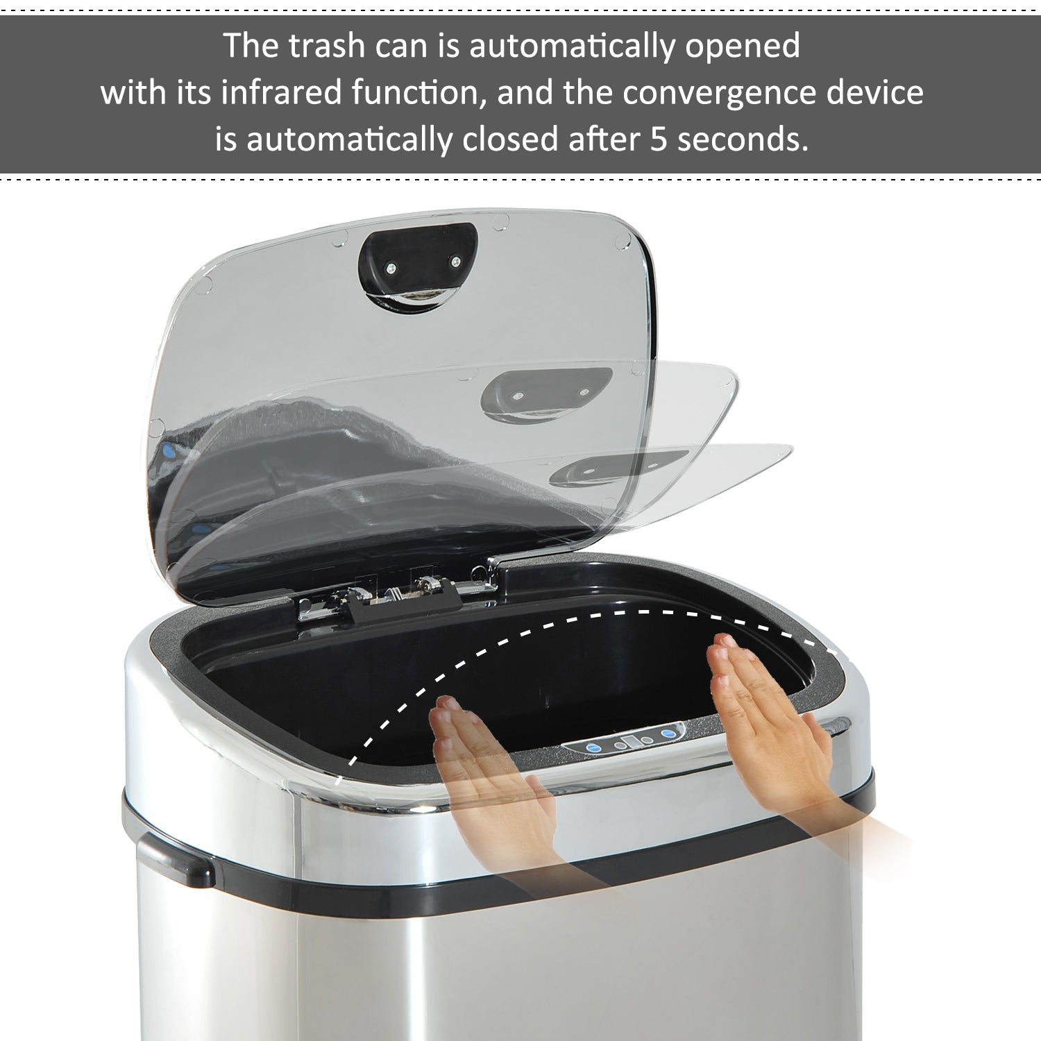 HOMCOM 68L Automatic Sensor Lid Steel Kitchen Bin Silver