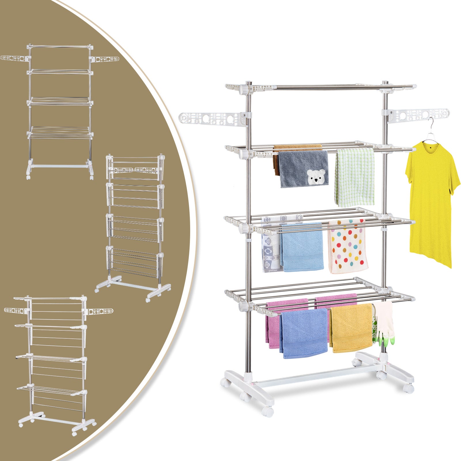 HOMCOM Folding Cloth Rail Adjustable Garment Rack With Wheels (4 Layer)