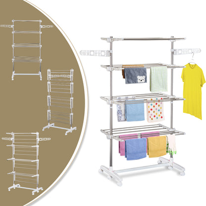 HOMCOM Folding Cloth Rail Adjustable Garment Rack With Wheels (4 Layer)