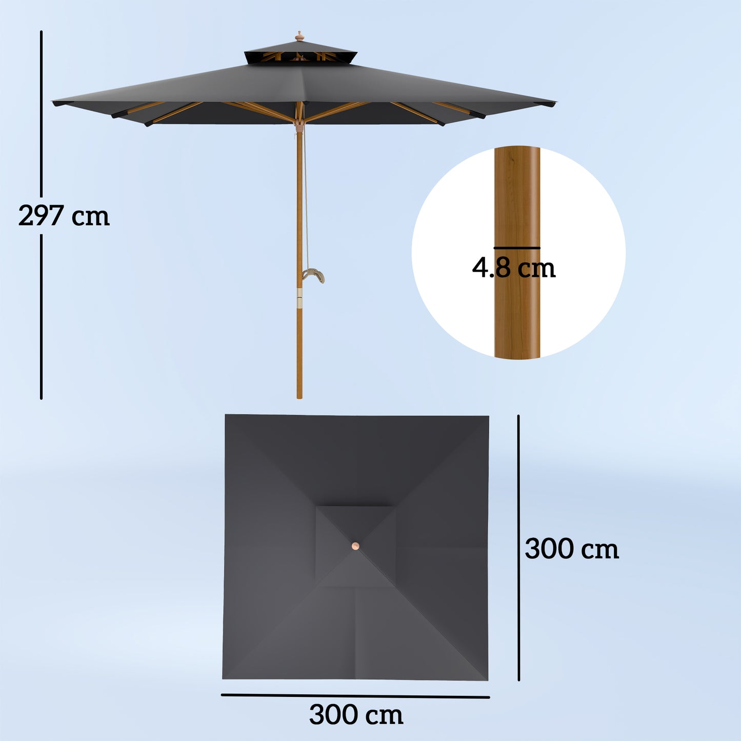 Outsunny 3 m Square Canopy Parasol - Black