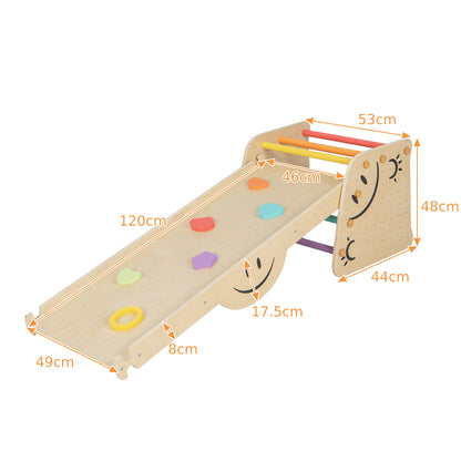 Indoor Climbing Toys for Kids Wooden Climber Set with Step Stool-Colourful