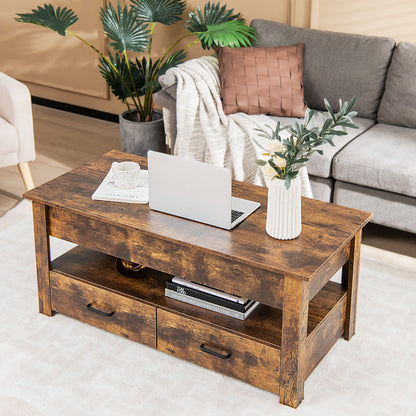 Industrial Lift Top Coffee Table with Enclosed Compartment-Rustic Brown