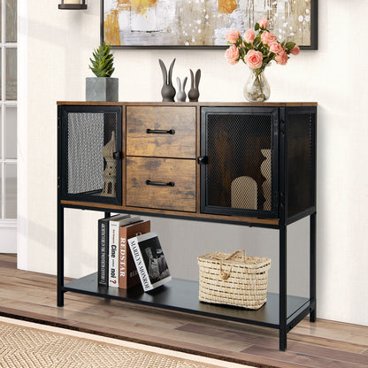 Industrial Buffet Sideboard Console Table with 2  Cabinets-Rustic Brown