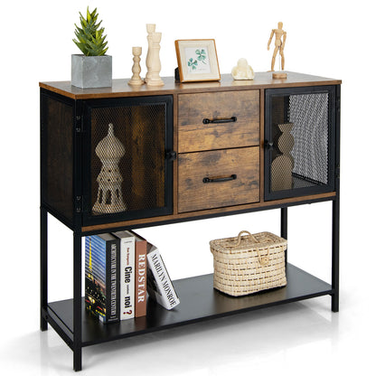 Industrial Buffet Sideboard Console Table with 2  Cabinets-Rustic Brown