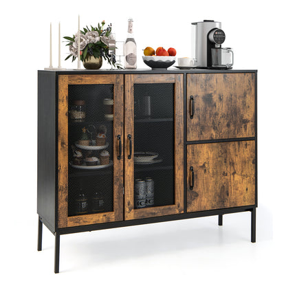 Industrial Kitchen Sideboard with Mesh Doors and Anti-toppling Device-Brown