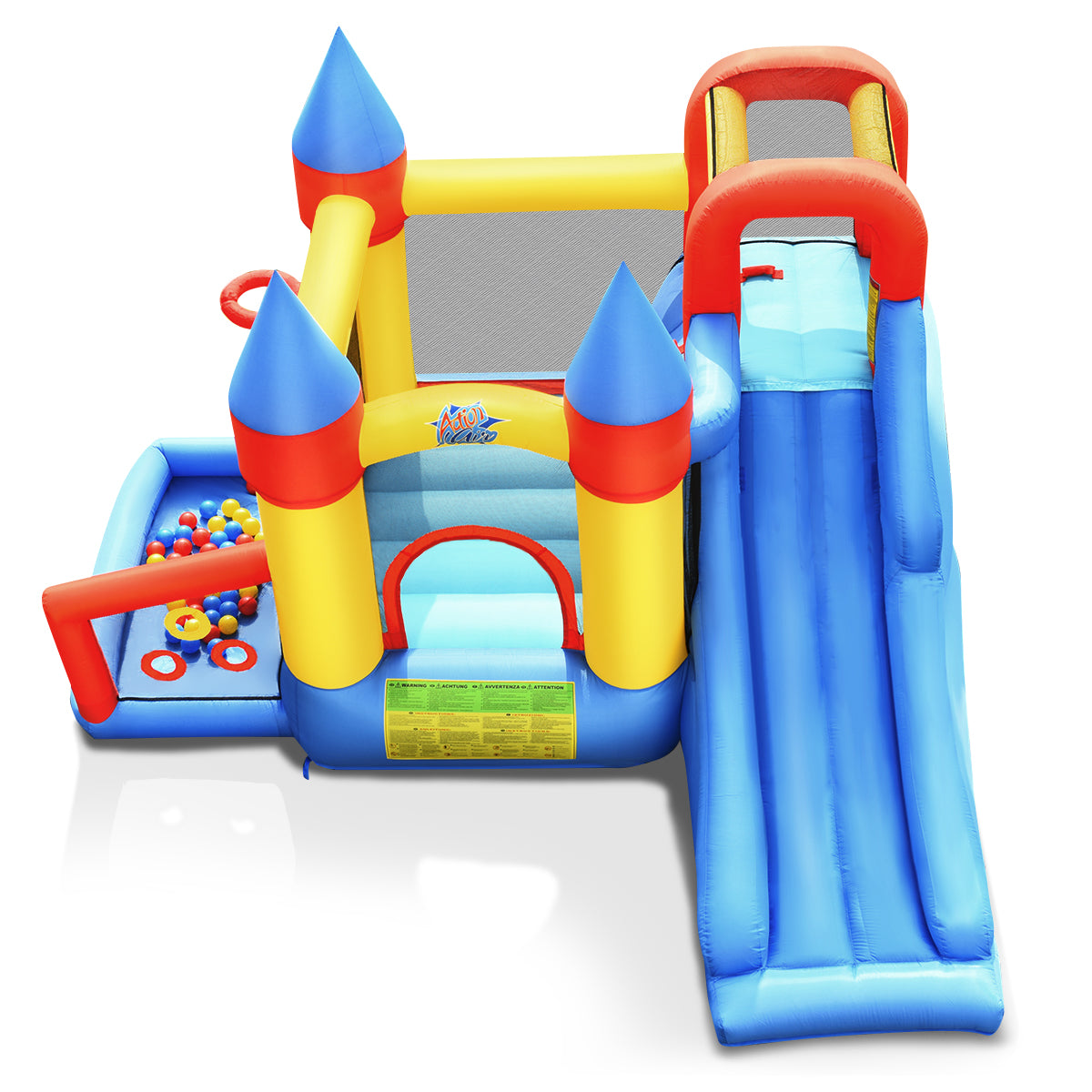 Inflatable Bouncer with Ball Pit and Slide and Climbing Wall with Air Blower