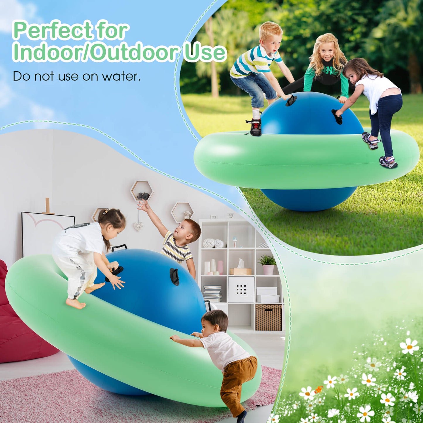 Inflatable Dome Rocker Bouncer for Kids with 6 Built-in Handles-Blue