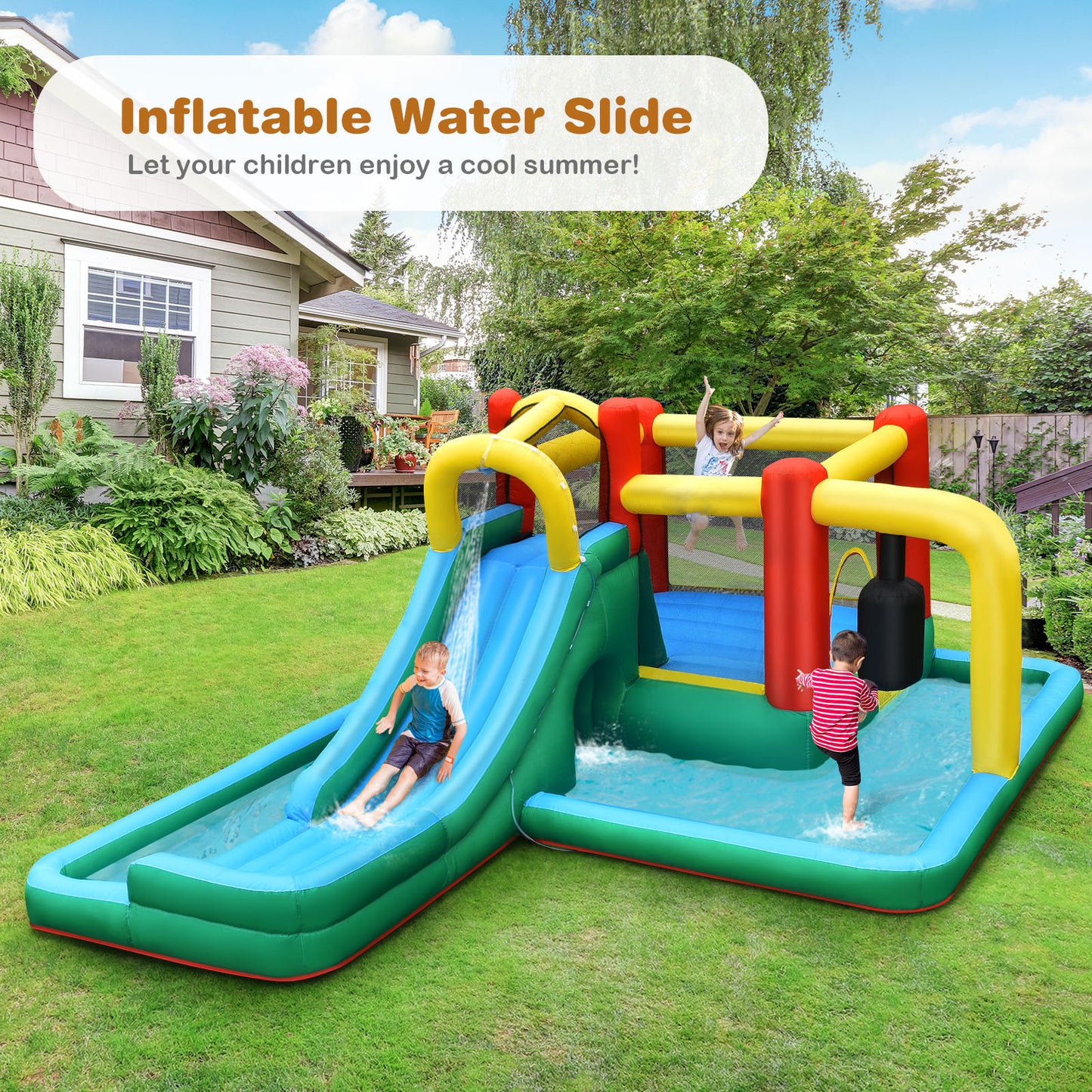 Inflatable Water Slide Kids Jumping Bounce House with Slide (without Blower)