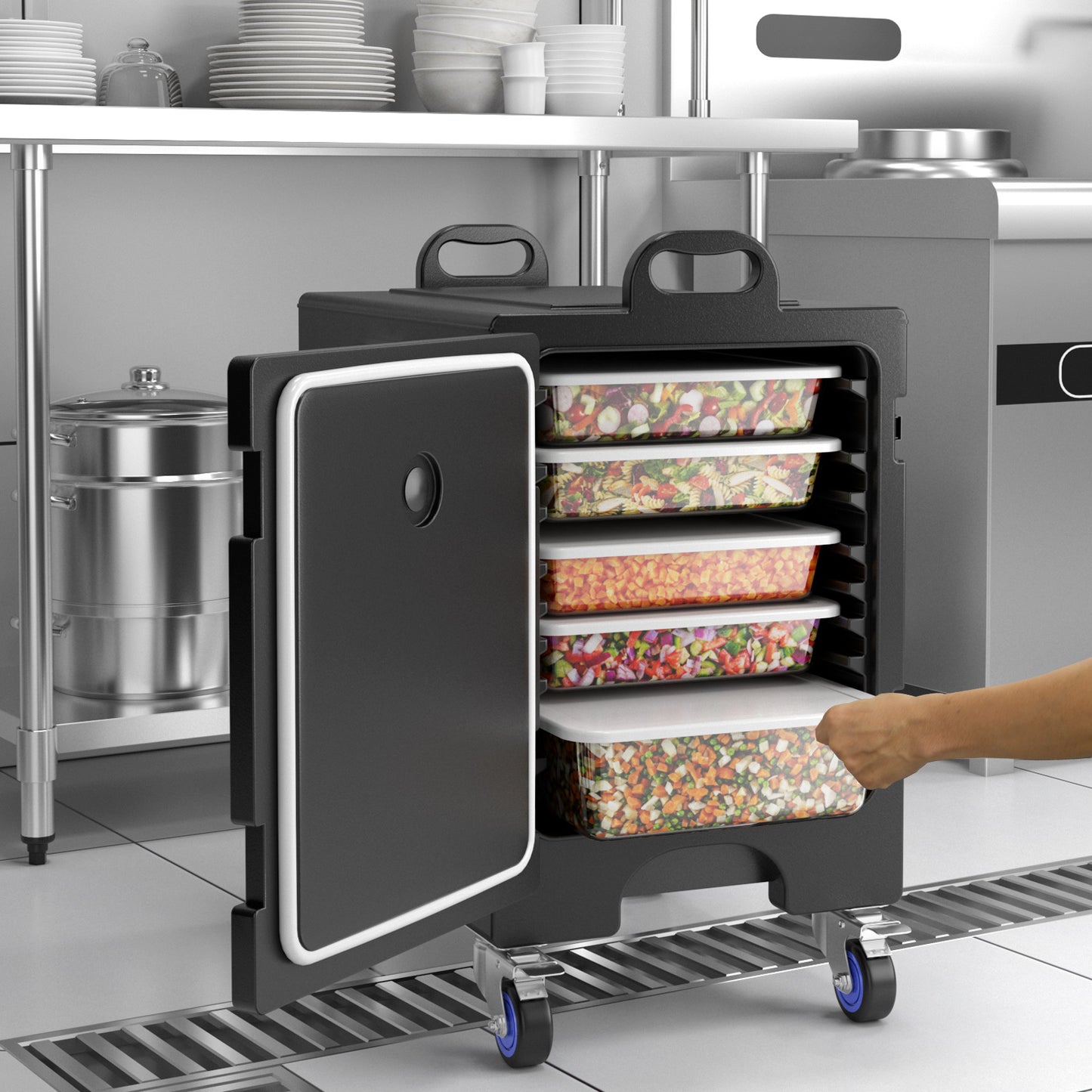 Insulated Food Pan Carrier End-Loading Food Warmer with Wheels