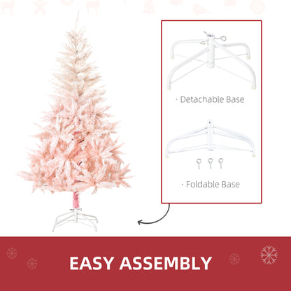 HOMCOM 5ft Artificial Christmas Tree Holiday Home Decoration with Metal Stand, Automatic Open, White and Pink