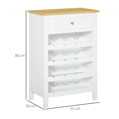 HOMCOM Modern Wine Cabinet Cupboard with 16-Bottle Wine Rack, Kitchen Sideboard with drawer for Living & Dining Room, Home Bar, White