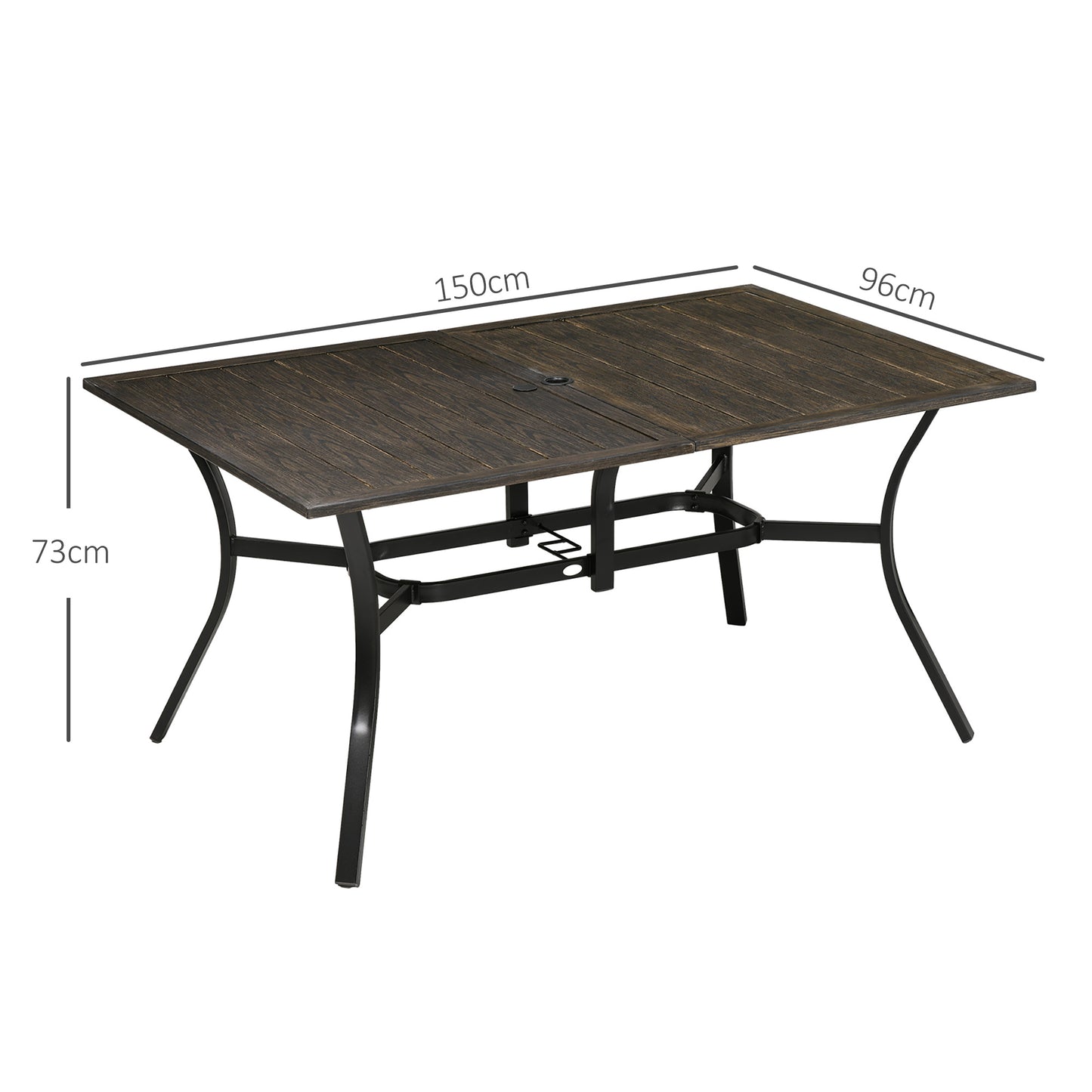 Outsunny Six-Seater Steel Garden Table, with ?41mm Parasol Hole - Wood-Effect