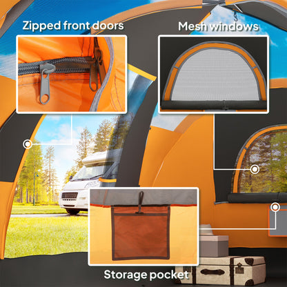 Outsunny 5-6 Man Dome Camping Tent - Orange
