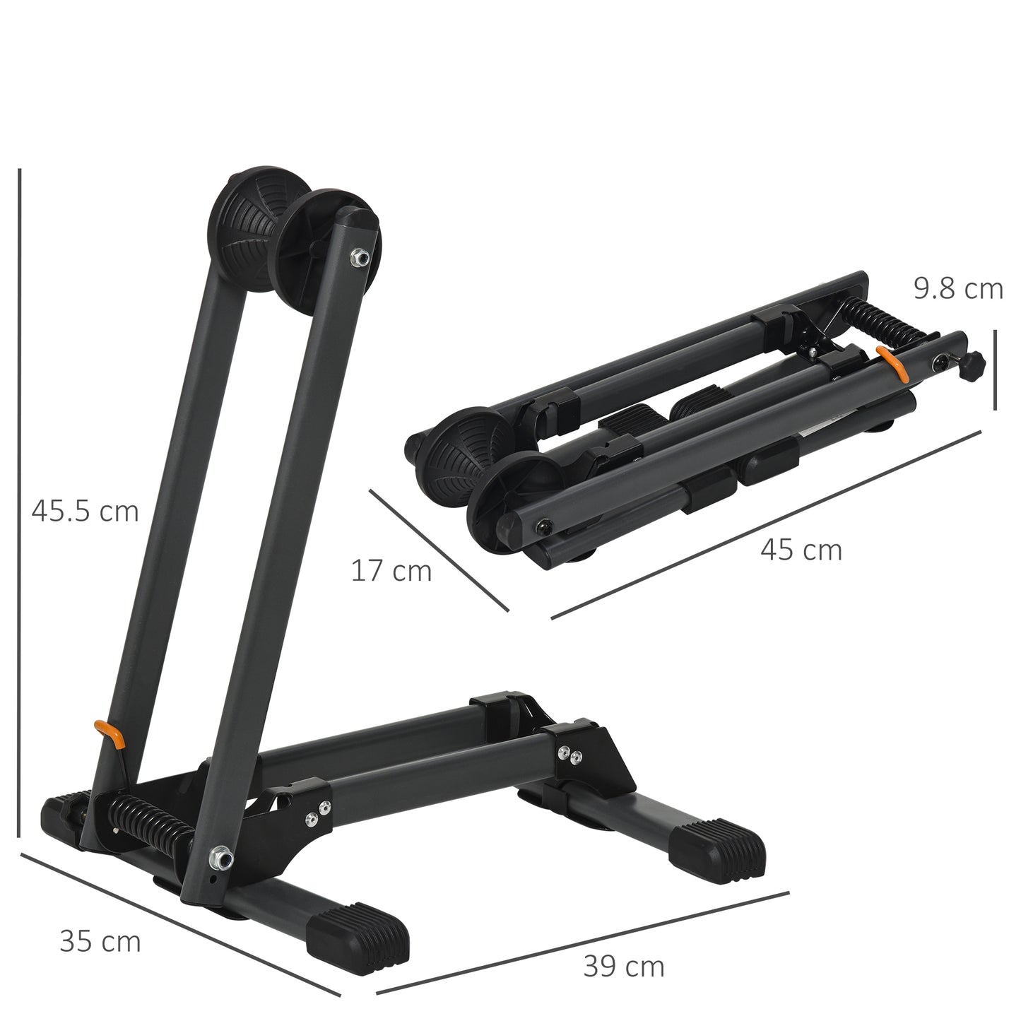 HOMCOM Foldable Bike Storage Stand Parking Rack Fit Max. 5.5cm Wide Wheel Metal Nylon Black