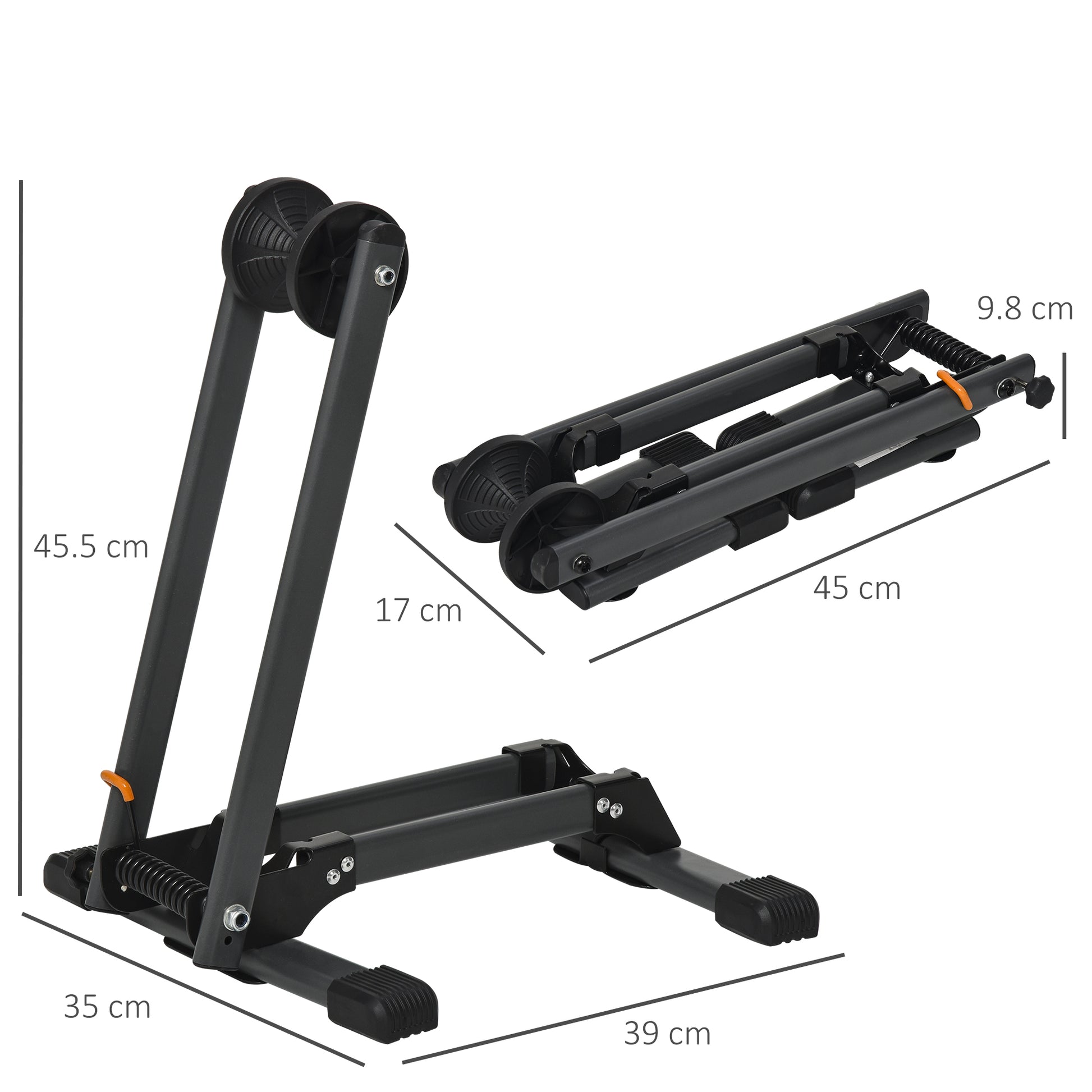 HOMCOM Foldable Bike Storage Stand Parking Rack Fit Max. 5.5cm Wide Wheel Metal Nylon Black