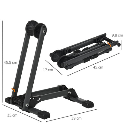 HOMCOM Foldable Bike Storage Stand Parking Rack Fit Max. 5.5cm Wide Wheel Metal Nylon Black