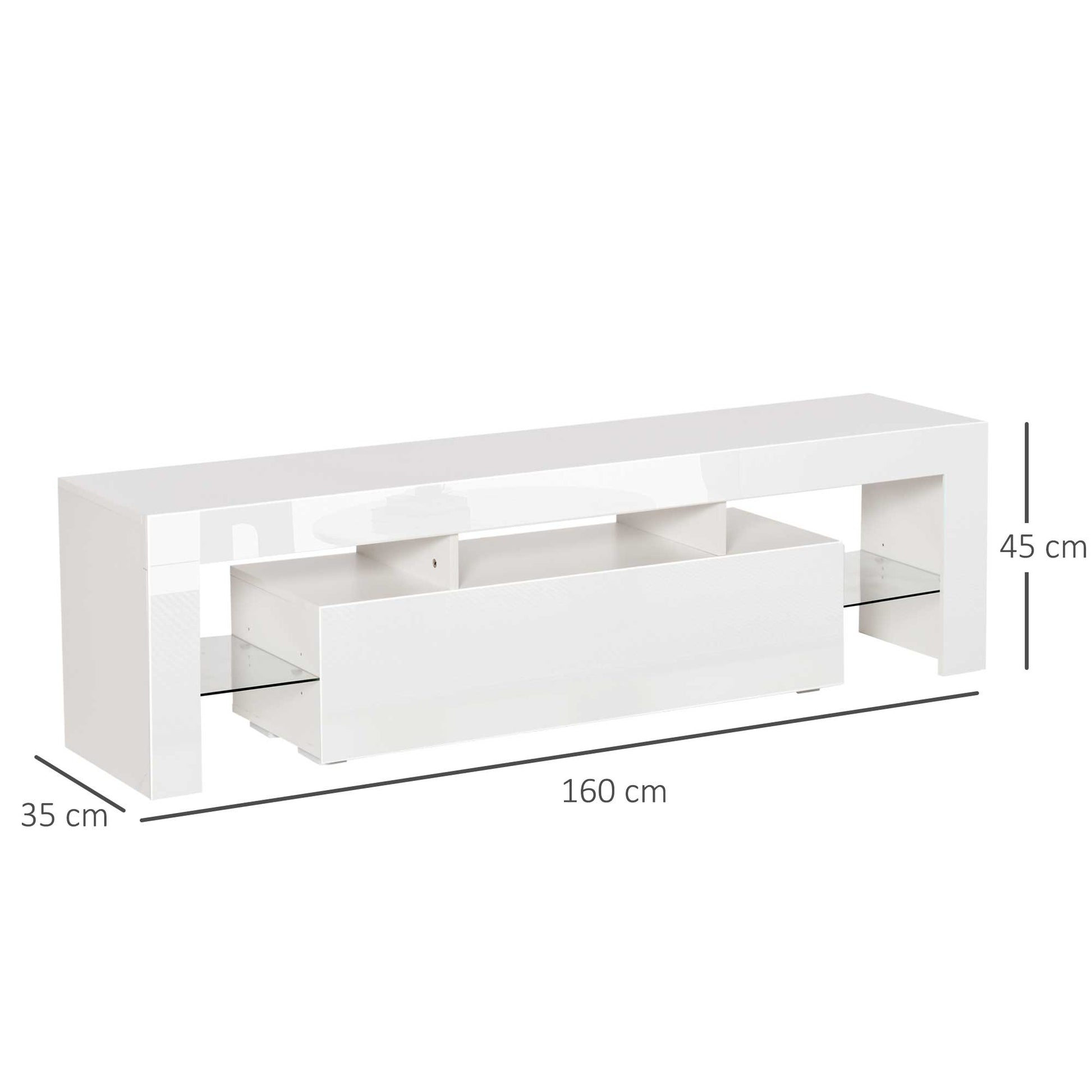 HOMCOM High Gloss TV Stand Cabinet with LED RGB Lights and Remote Control for TVs up to 65", Media TV Console Table with Storage Compartment, White