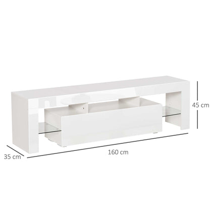 HOMCOM High Gloss TV Stand Cabinet with LED RGB Lights and Remote Control for TVs up to 65", Media TV Console Table with Storage Compartment, White