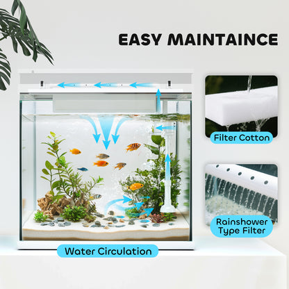 PawHut 26L Glass Fish Tank With Filter System, LED Lights, Water Pump, White