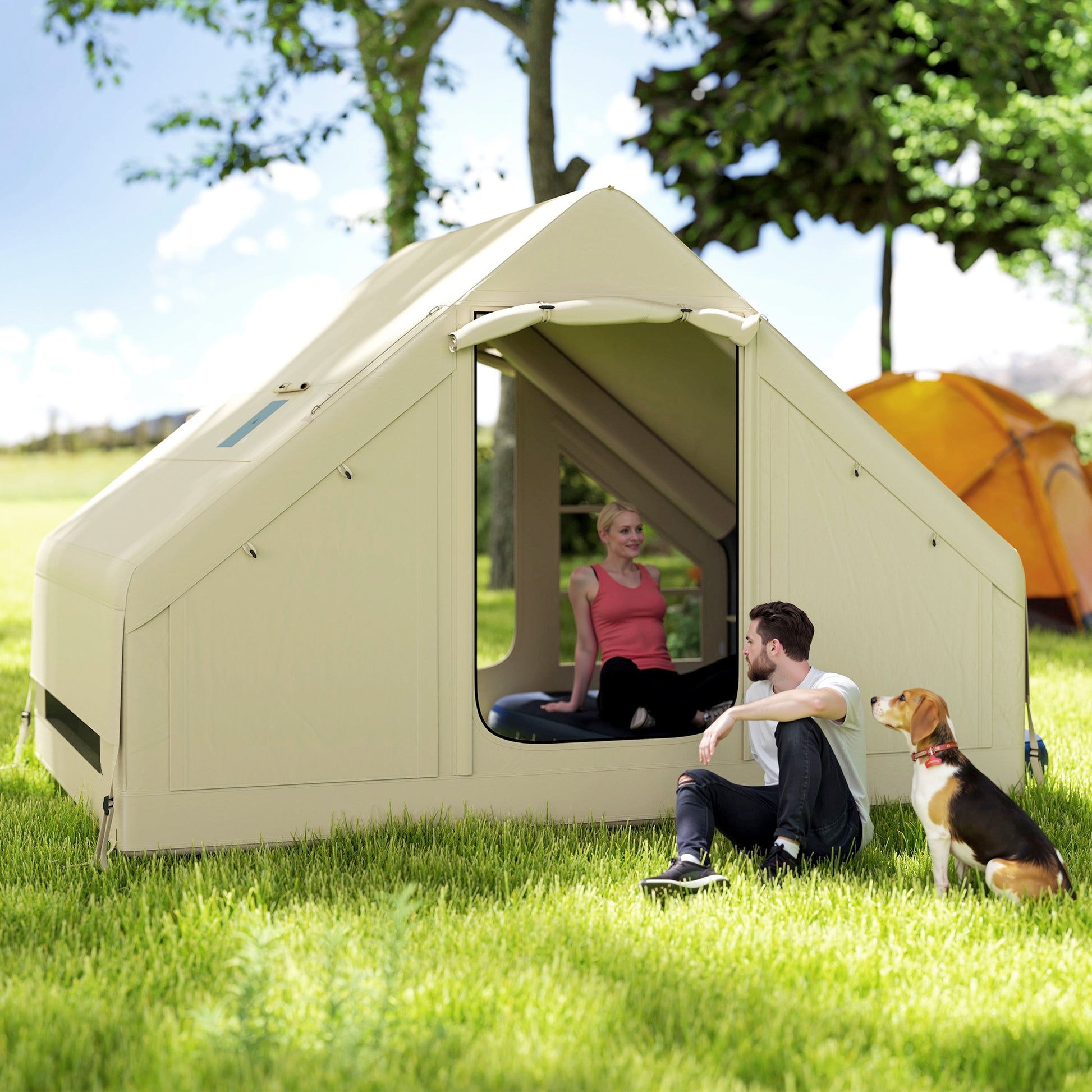 blow up tent uk Outsunny Inflatable Camping Tent with Pump and Stove Jack Hole, Easy S – GardenArch