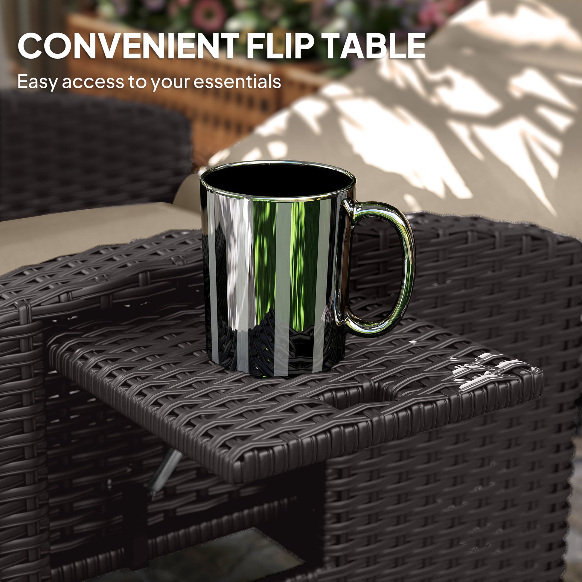 Outsunny 145° Reclining Rattan Armchair, with Footrest - Brown/Khaki